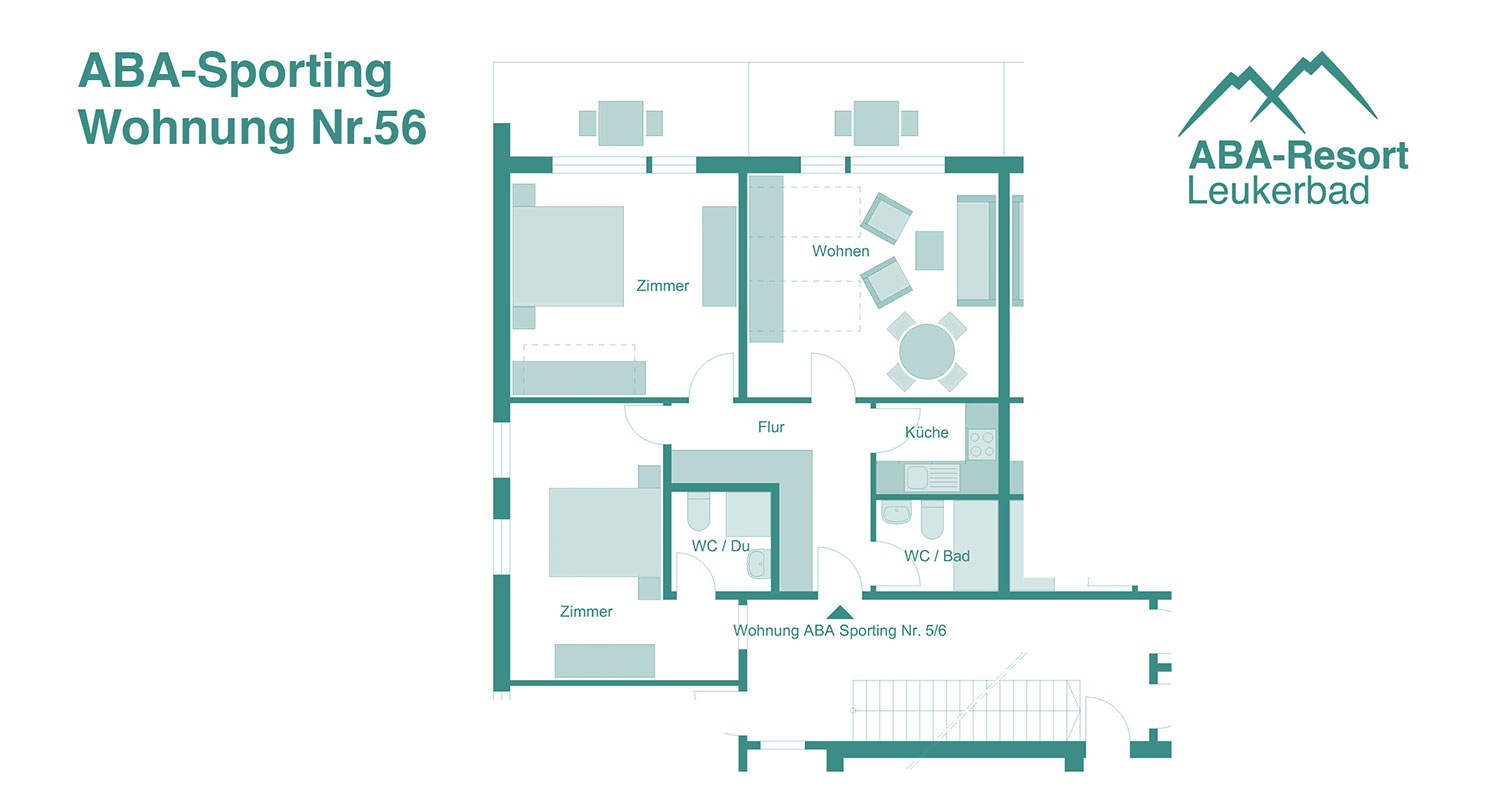 ABA Sporting 56: Dreizimmerwohnung für maximal 6 Personen.